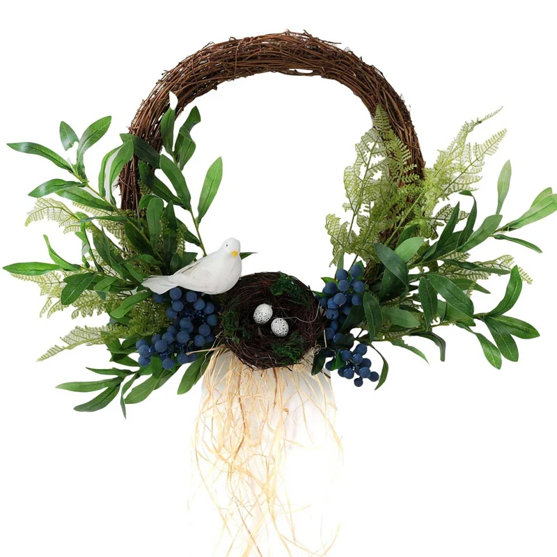 

Spring Wreath Bird's Nest & Eggs Artificial Olive Leaf Wreath for Front Door Wall Window Wedding Party Home Decor