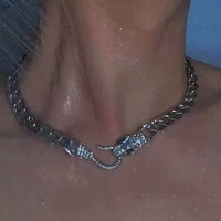 new hip hop punkpunk cuban chain metal silver color rhinestone snake clavicle chain necklace for women girls men jewellery