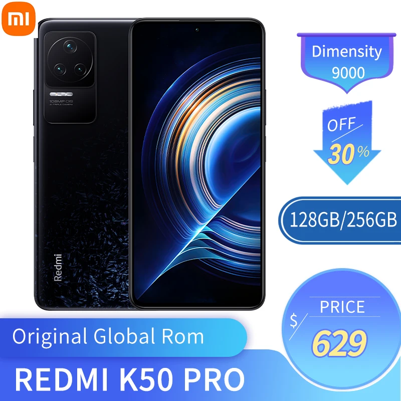 Global Rom Xiaomi Redmi K50 Pro 6.67 Inch Smartphone Dimensity 9000 CPU AMOLED 2K Screen 5000mAh 120W Fast Charge 5G Smartphone