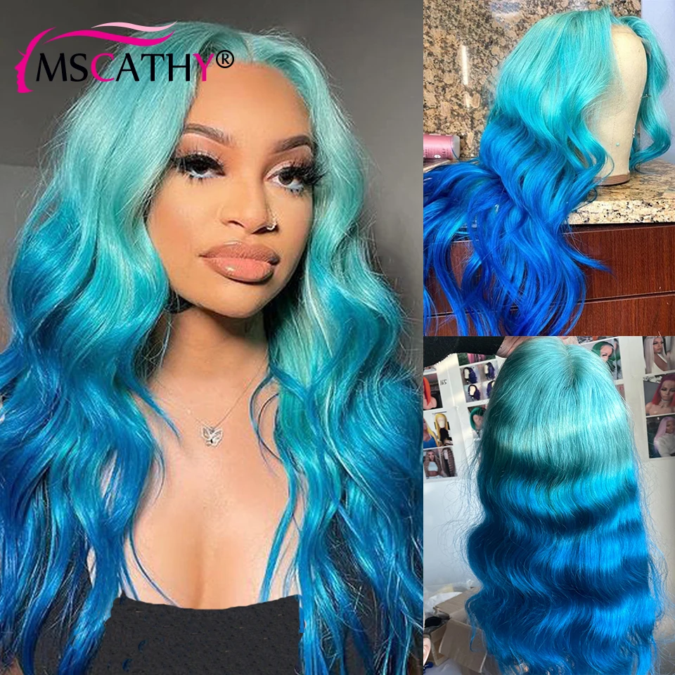 13x4 Light Blue Ombre Colored Lace Front Wigs For Women Loose Deep Boyd Wave Lace Fornt Wigs Human Hair  HD Lace Frontal Wigs