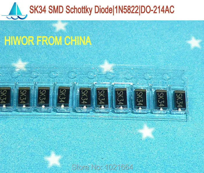 (200pcs/lot) 1N5822 SS34 SK34 SMD Schottky Barrier Rectifier Diode,  SMA Diode 3A 40V, DO-214AC