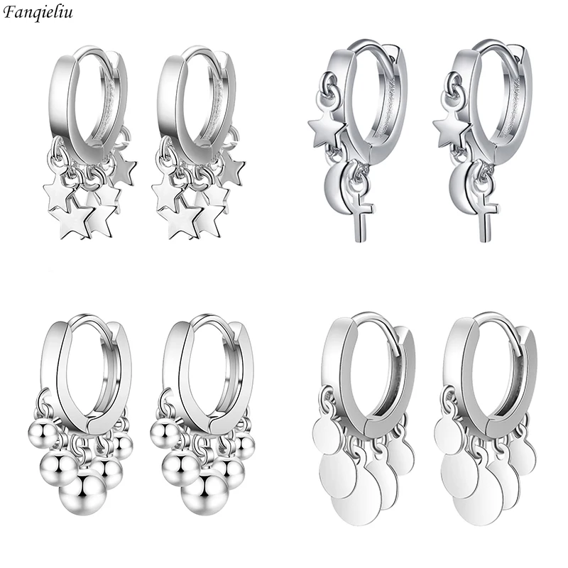 

Fanqieliu 925 стерлингового серебра ювелирные изделия длинные кисточки кристаллы свисающие в винтажном стиле с изображением луны и звезд, очаров...