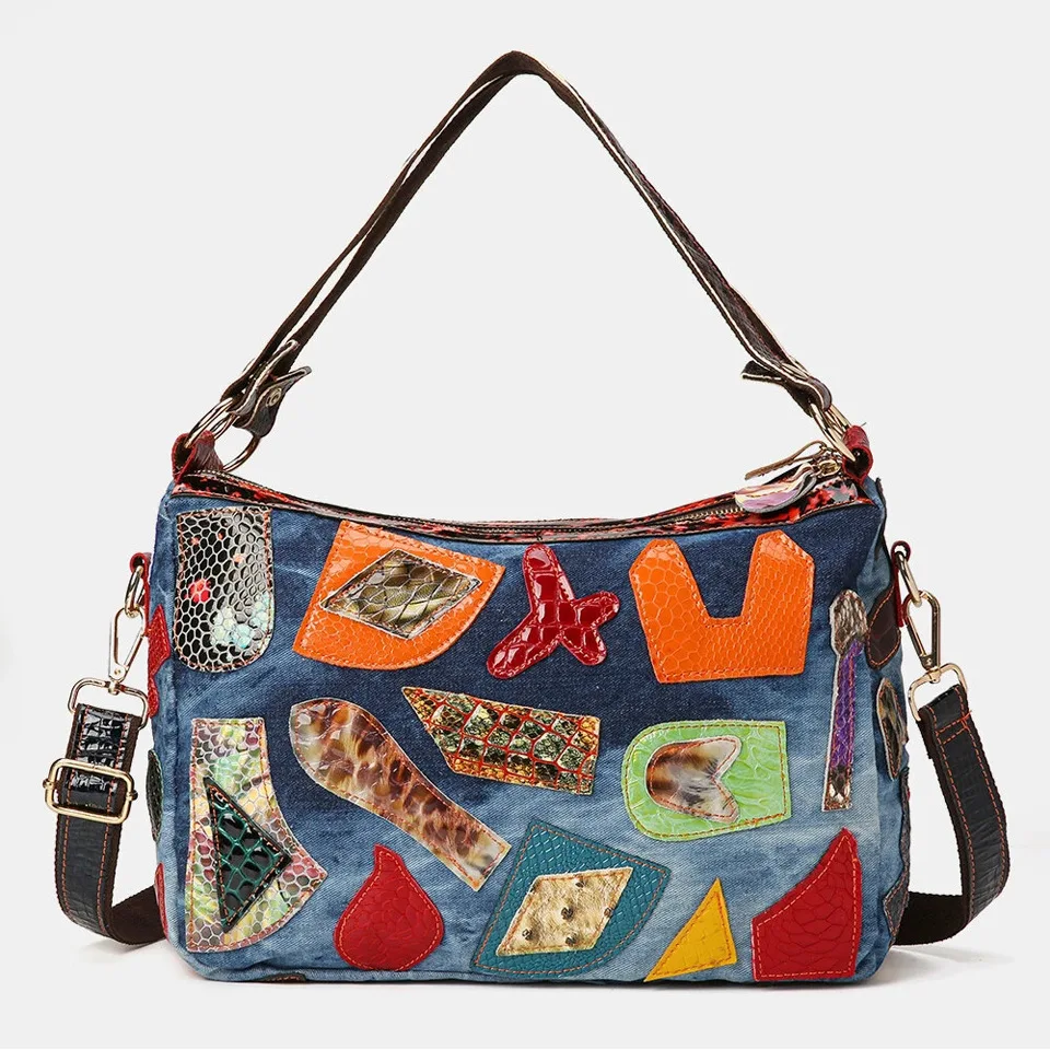 

Bag 2022 Ladies New Stitching Irregular Genuine Leather Bag European and American Fashion Shoulder Small Square Bag Jean Bag