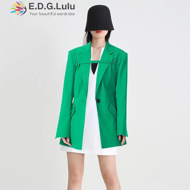 

EDGLuLu 2023 новый костюм пальто Женская куртка Модные Офисные блейзеры с длинным рукавом женский зеленый черный блейзер на одной пуговице Костюмные Топы 0524
