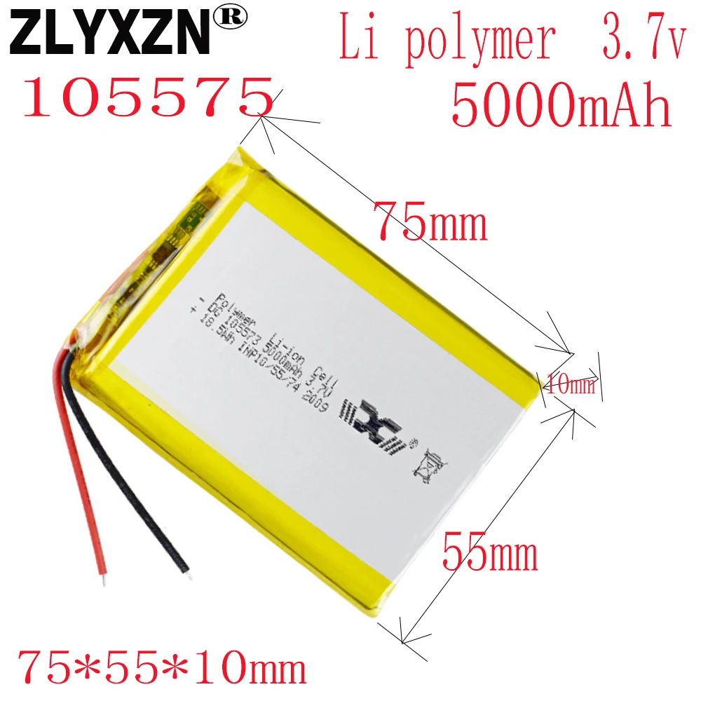 

1-12PCS li po 3.7V lithium polymer li battery 5000mah interphone 105575 GPS vehicle traveling data recorder battery