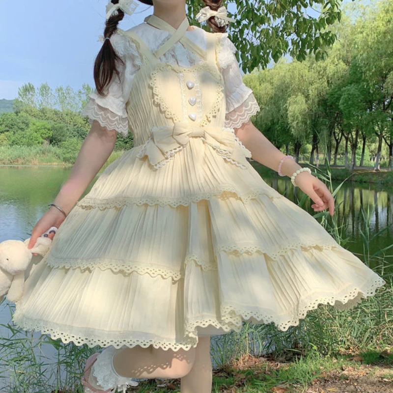 

Женское платье в викторианском стиле, элегантное приталенное платье принцессы с бантом и оборками, в японском стиле, в винтажном стиле Лолита, Jsk, для вечеринки