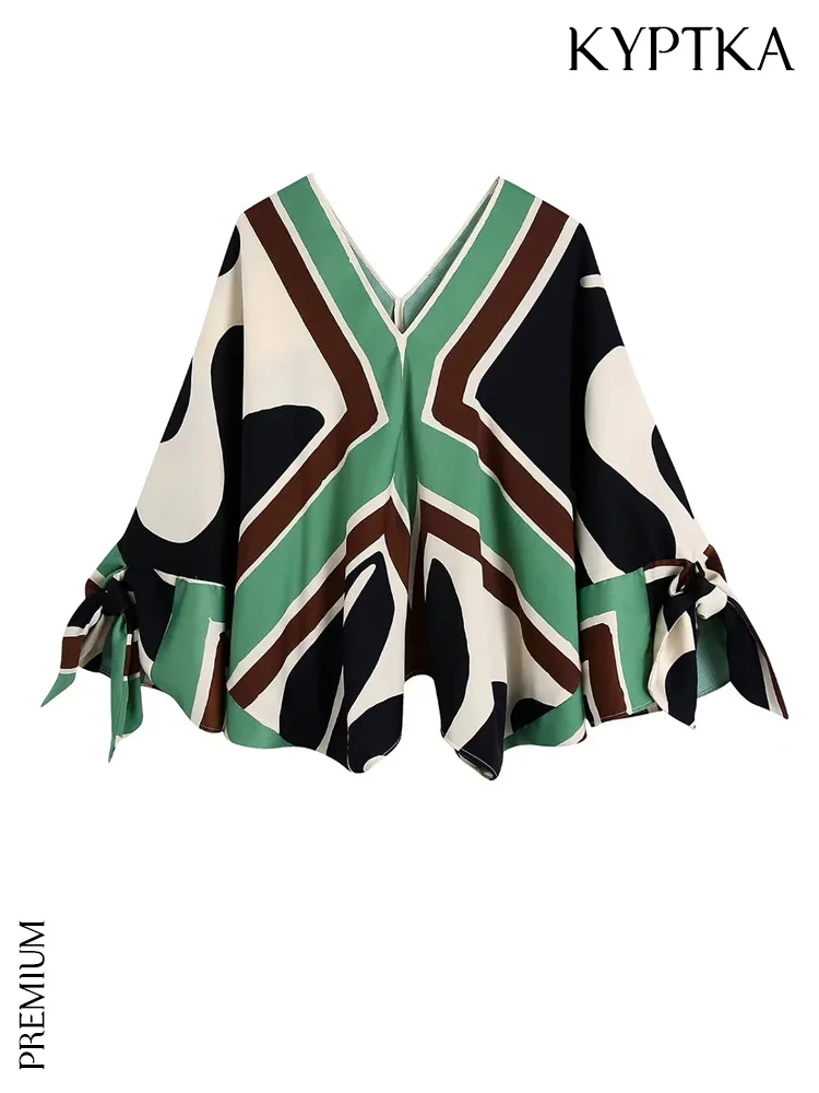 

Женская Асимметричная блузка KYPTKA, белая Свободная блузка с длинным рукавом и принтом, в винтажном стиле на лето 2019