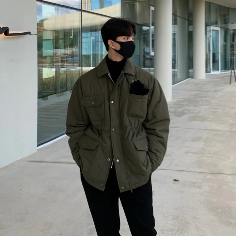 Winter Jacket Men Warm Fashion 3-color Pocket Thicken Jacket Men Streetwear Korean Loose Thick Short Coat Mens Parker Clothes