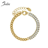 joolim jewelry wholesale tarnish free charm luxury full rectangle zircon patchwork chain bracelet stainless steel jewelry