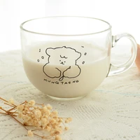 korean bear print glass cup with handle resistant tea milk lemon juice cup cocktail vodka wine mug drinkware supplies