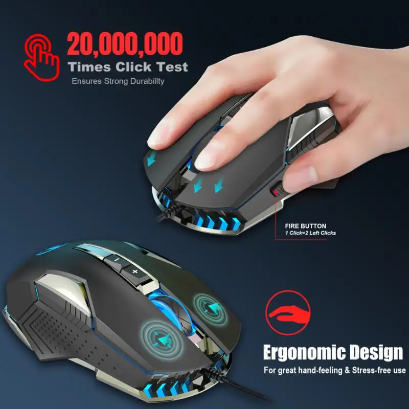 

Мышь игровая Проводная эргономичная со светодиодной подсветкой, 8000 DPI