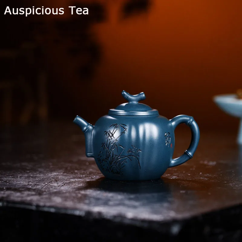 

290ml Boutique Yixing Raw Ore Azure Mud Purple Clay Teapot Handmade Household Beauty Zisha Drinkware Customized Accessories Gift