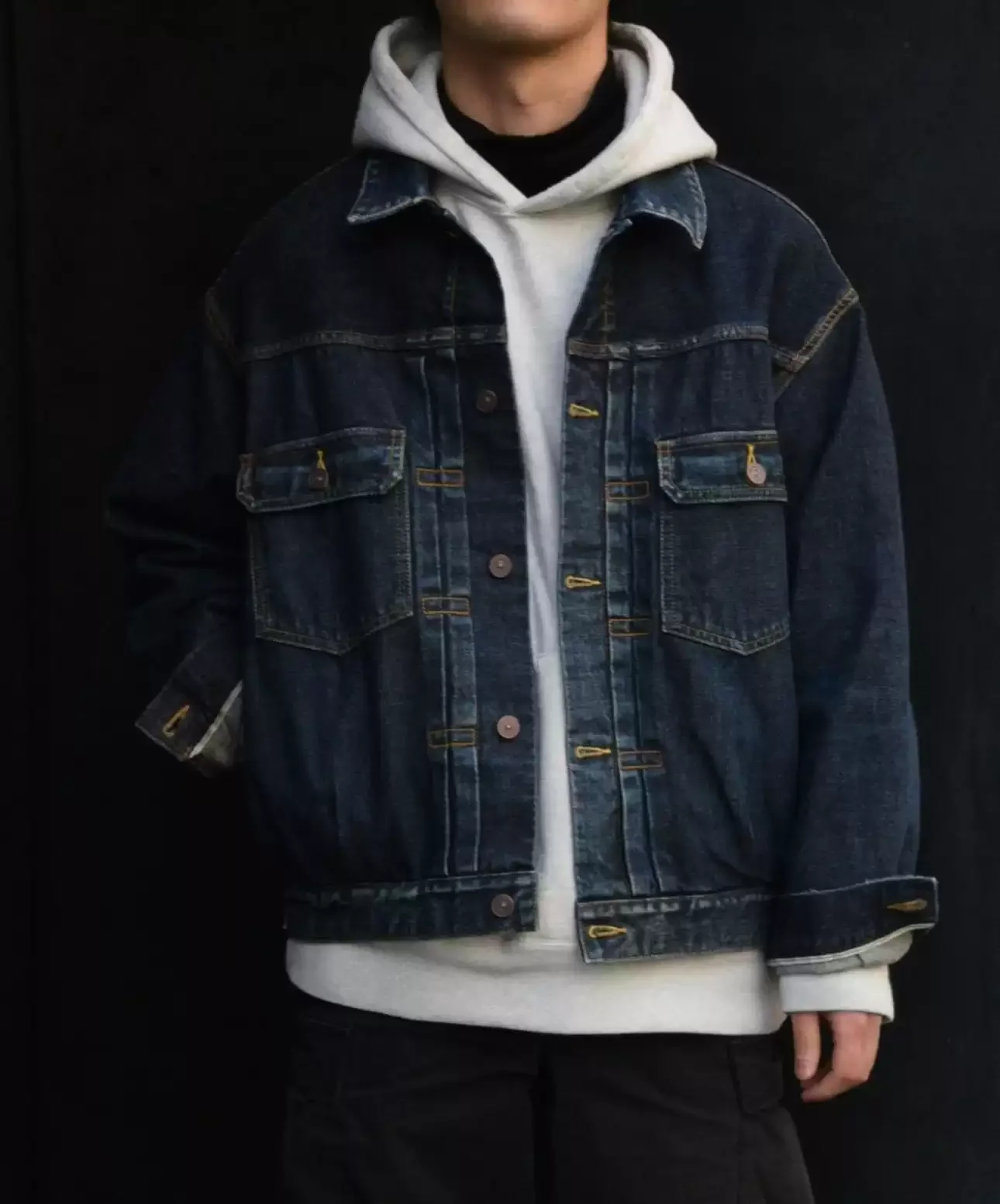 Мужская джинсовая куртка visvim kofu SS 101XX JKT DMGD окрашенная в грязь