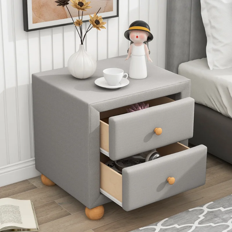 

[Flash Deal]Modern Upholstered Storage Bedside Table with 2 Drawers Natural Wood Handles Modern Look Easy To Assemble Light Grey