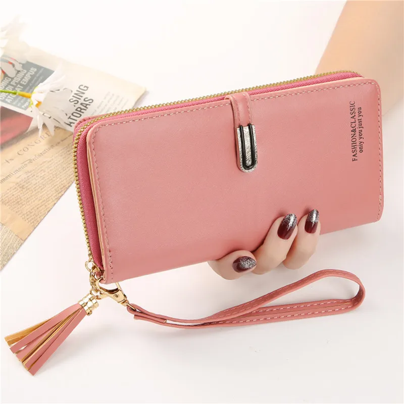 

Women Wallets Card Holder Long Hasp Fold-over Pattern Coin Purses Solid Colors Moneybag Zipper Billfold PU Leather Wallet