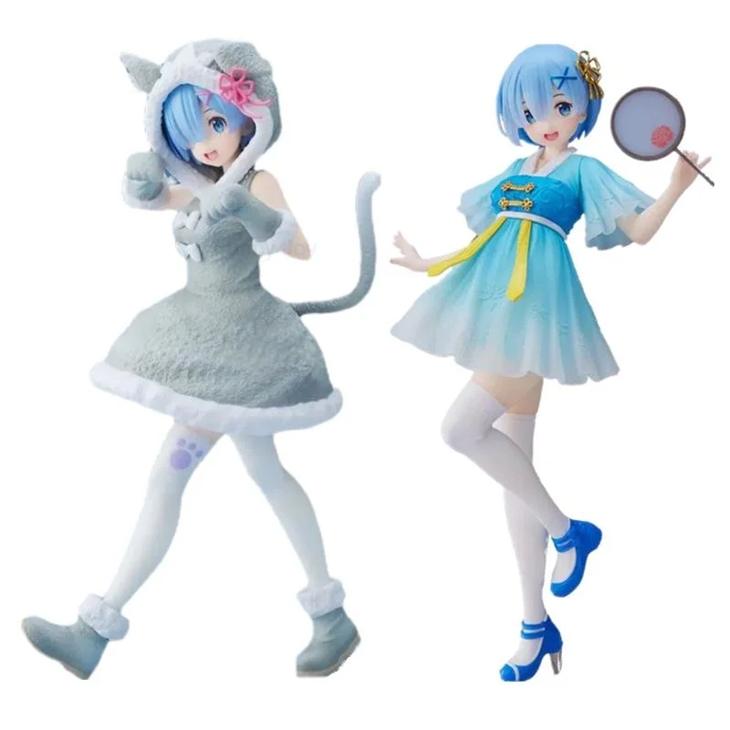 

Bandai Anime Figure Rem Re:Life In A Different World From Zero Kawaii Girl Dress Figure Rem PVC Statue Collection Model Toys
