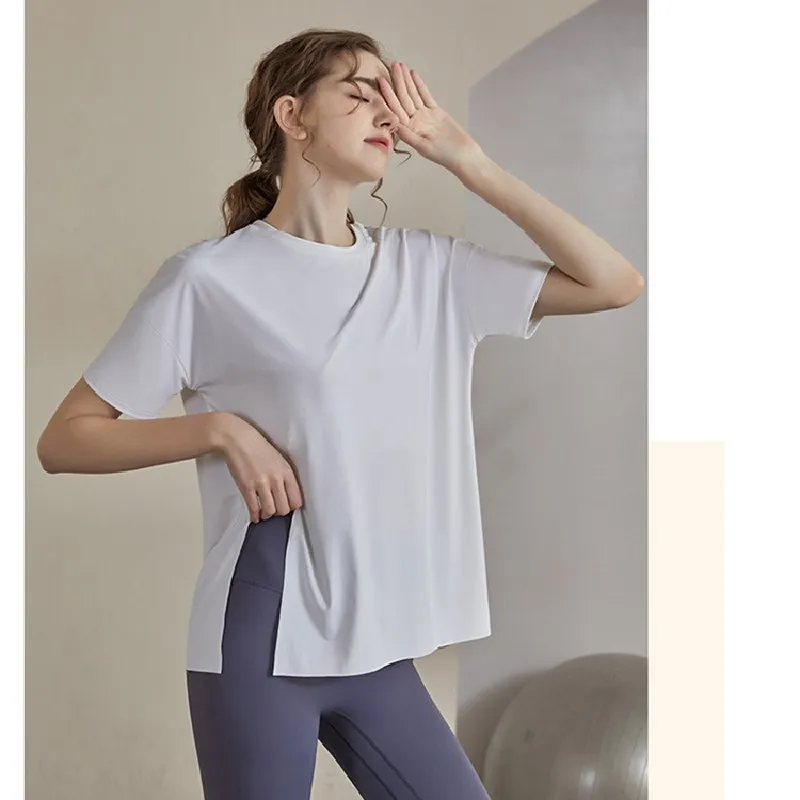 Women Loose Yoga Shirts Sport Short Sleeve Gym Fitness Sweatshirt Tops Quick Dry Breathable T-shirts Running Workout Sports Waer