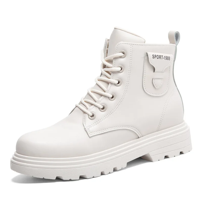 

Women's Boots Winter Warm Martin Boots Nice Pop Female Fashion Side Zipper Black PU Leather Booties Women Lace Up Platform Shoes
