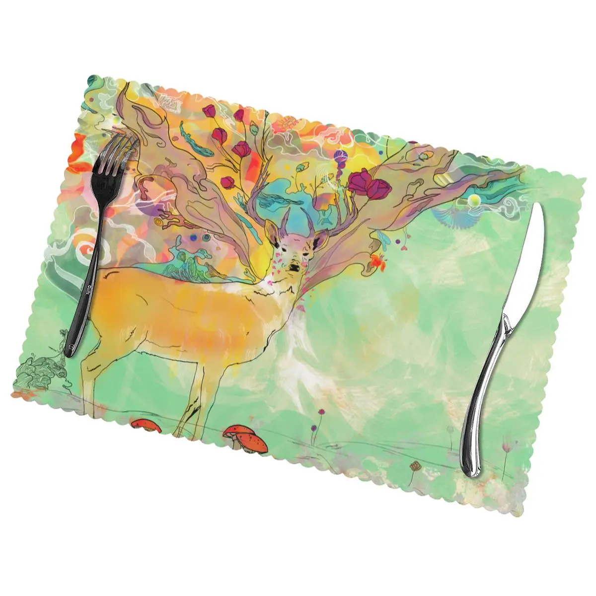 

Watercolor Art Deer Non-Slip Insulation Place Mats for Kitchen Dining Table Washable Placemats Bowl Coaster Cup Mat Set of 6