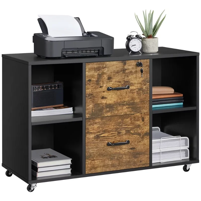 

Rolling File Cabinet with 2 Drawers, Black/Rustic Brown Under Desk Drawer