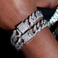 flatfoosie punk bling rhinestone cuban link chain bracelet for men women hip hop iced out crystal prong cuban bracelets jewelry