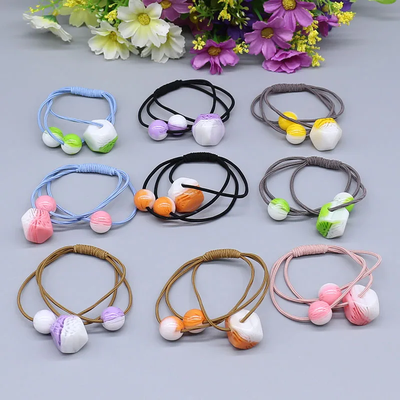 

wholesale New girls beads elastic hair bands lot Fashion hair accessories Women hair ties hair rubber band F02-1