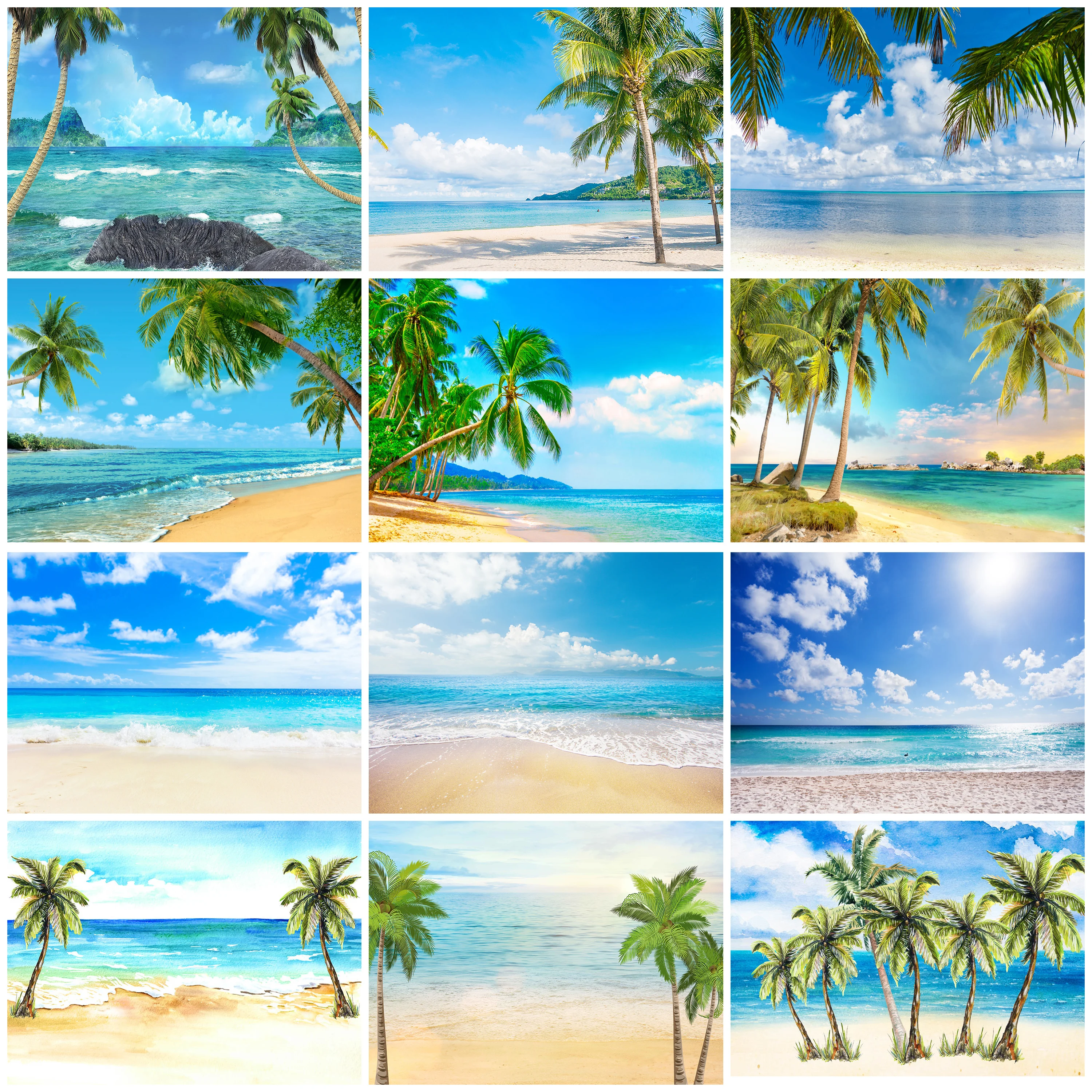 

Mocsicka Summer Beach Background Blue Sky And White Clouds Palm Tree Party Decoration Child Portrait Photo Background Banner