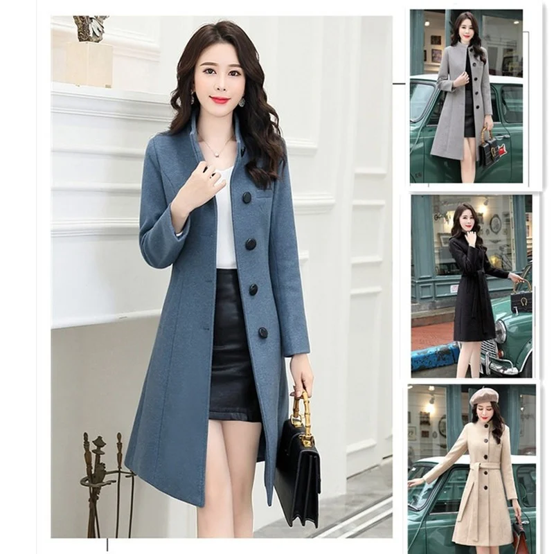 

Women's Coat Autumn And Winter Good Woolen Multi-color Multi-code Girls' Coat Stand Collar Long Fashion Travel