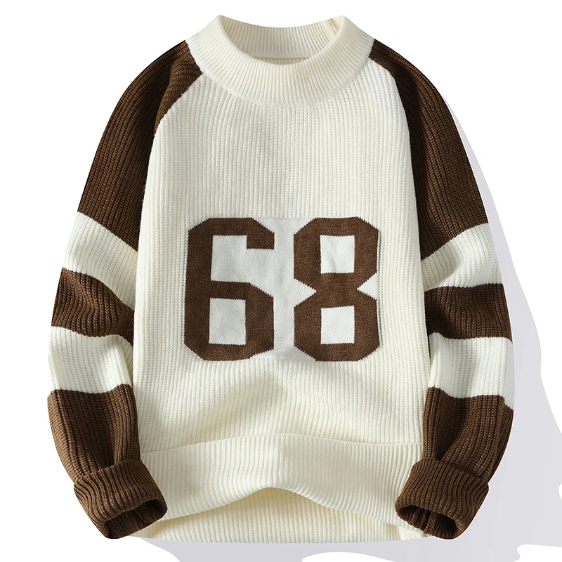 Мужской деловой свитер с круглым вырезом повседневный однотонный облегающий в