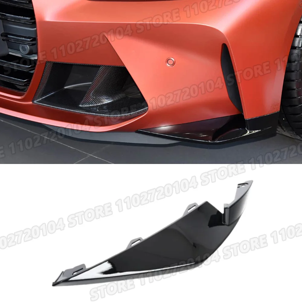 Фото Для BMW M3 M4 G80 G81 G82 G83 2021-2025: Накладка-сплиттер (уголок) нижнего бампера, артикулы 51118084177, 51118084178 №1