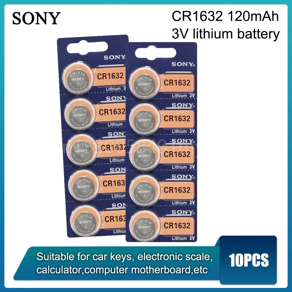

10 шт./партия для Sony оригинальный CR1632 кнопочный элемент питания для часов автомобильный пульт дистанционного управления Cr 1632 ECR1632 GPCR1632 3 В лит...