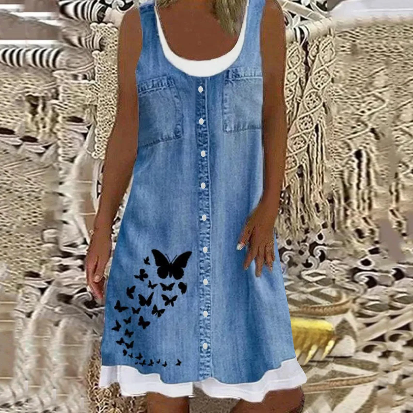 

Женское платье средней длины, летнее пляжное весеннее милое платье в полоску с принтом, сарафан, Повседневное платье без рукавов, красное кр...