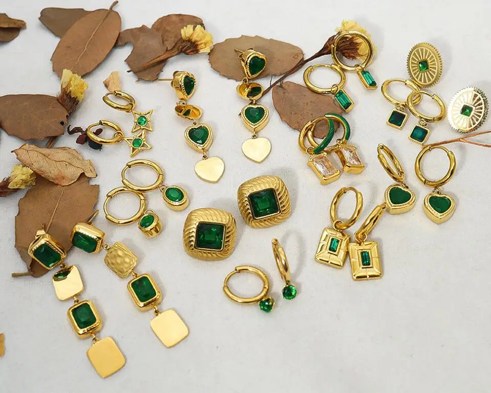 

Exquisite Green Cubic Zirconia Drop Earrings Wholesale 316L Stainless Steel CZ Zircon Plating Gold Earrings