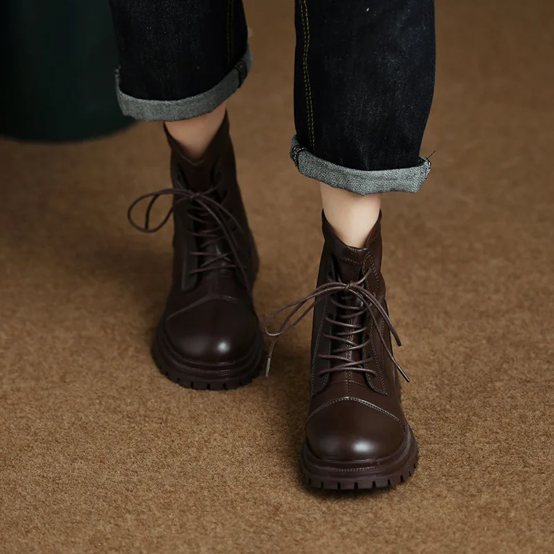 

Thick-heeled Mid-heeled Short Boots Women Breathable Single Thick-soled Motorcycle British Style 2022 The New Listing