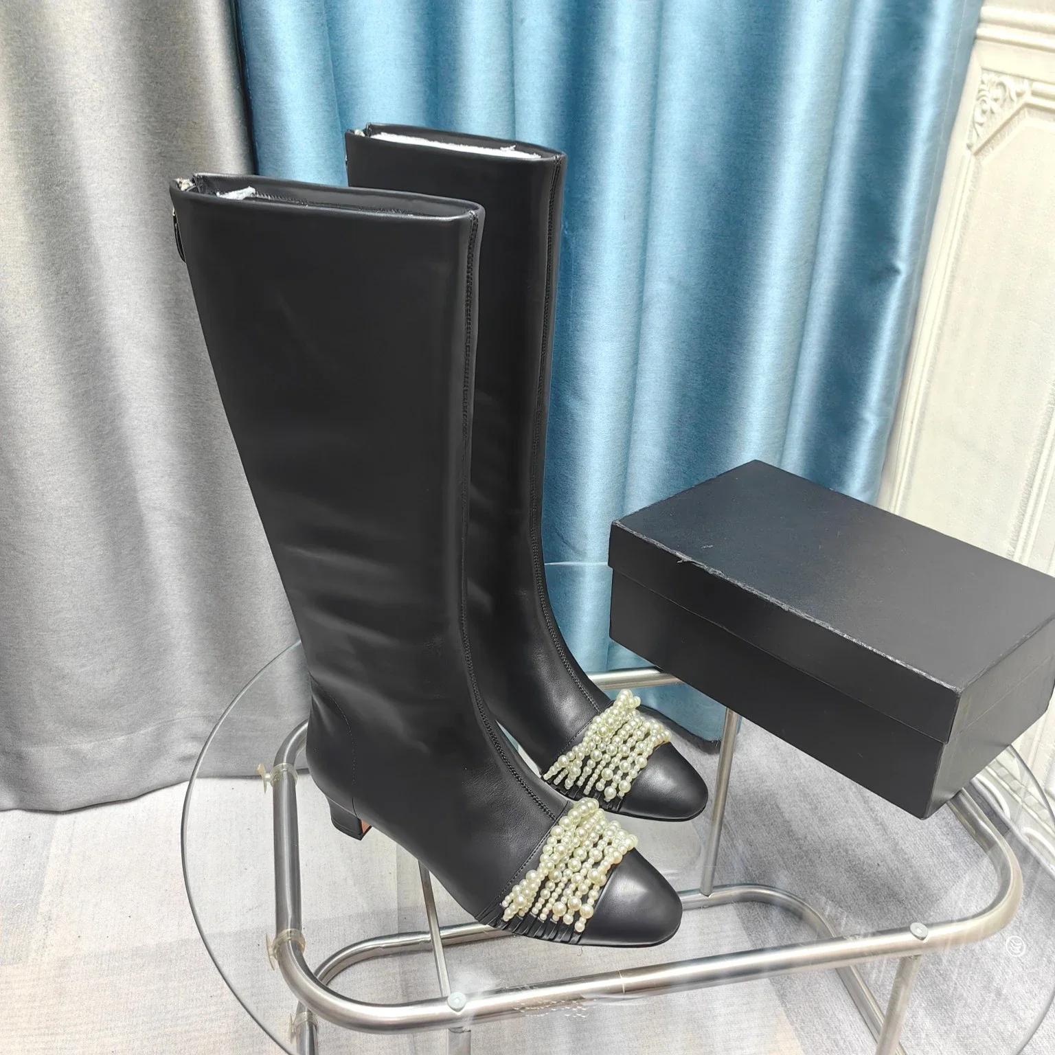 Новая обувь Женские сапоги из натуральной кожи Сапоги до колена на среднем