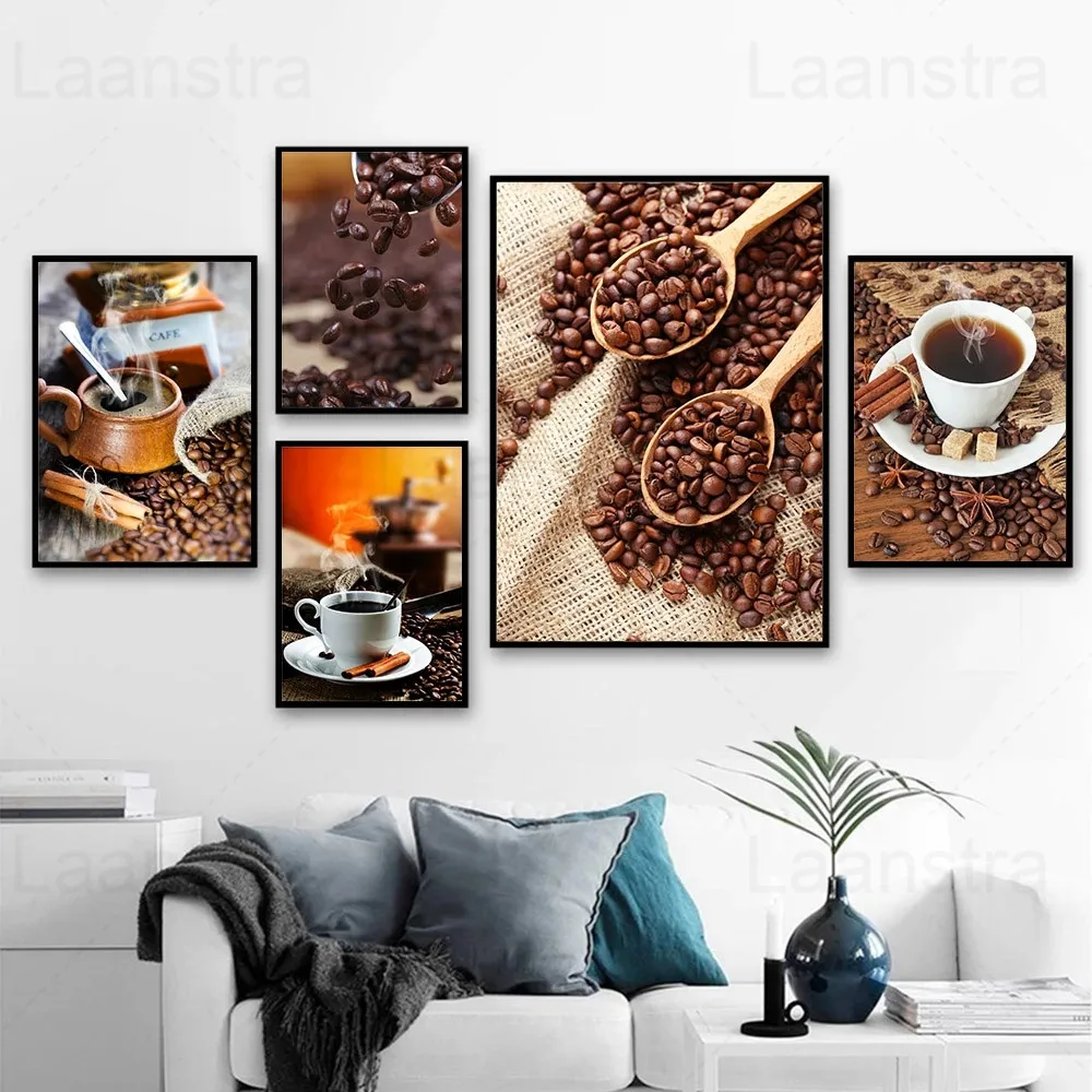 

Vintage Coffee Bean Canvas Painting Wall Art Coffe House Posters Prints Modern Realist Restaurant Living Room Home Decor