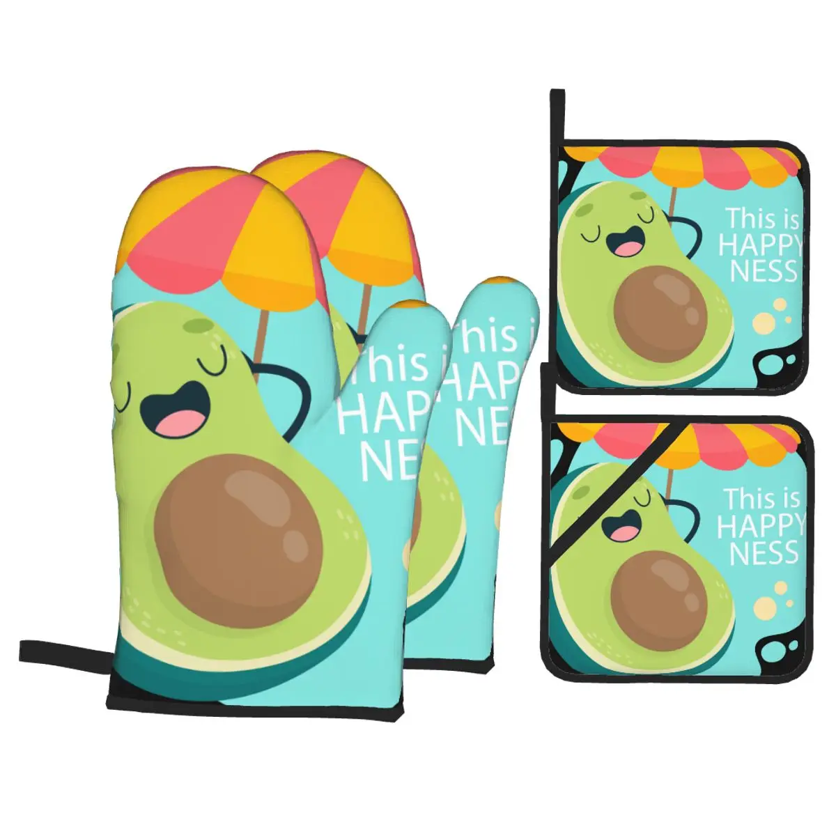 

4pcs Oven Mitts Polyester Baking Insulation Gloves Summer Avocado Microwave Heat Resistant Kitchen Gloves Oven Potholder Pad