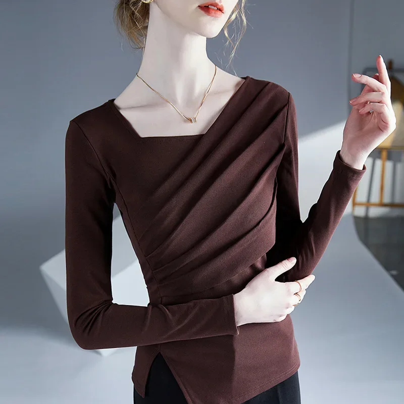 Весна 2023 женская футболка с длинным рукавом разумный дизайн стильный базовый