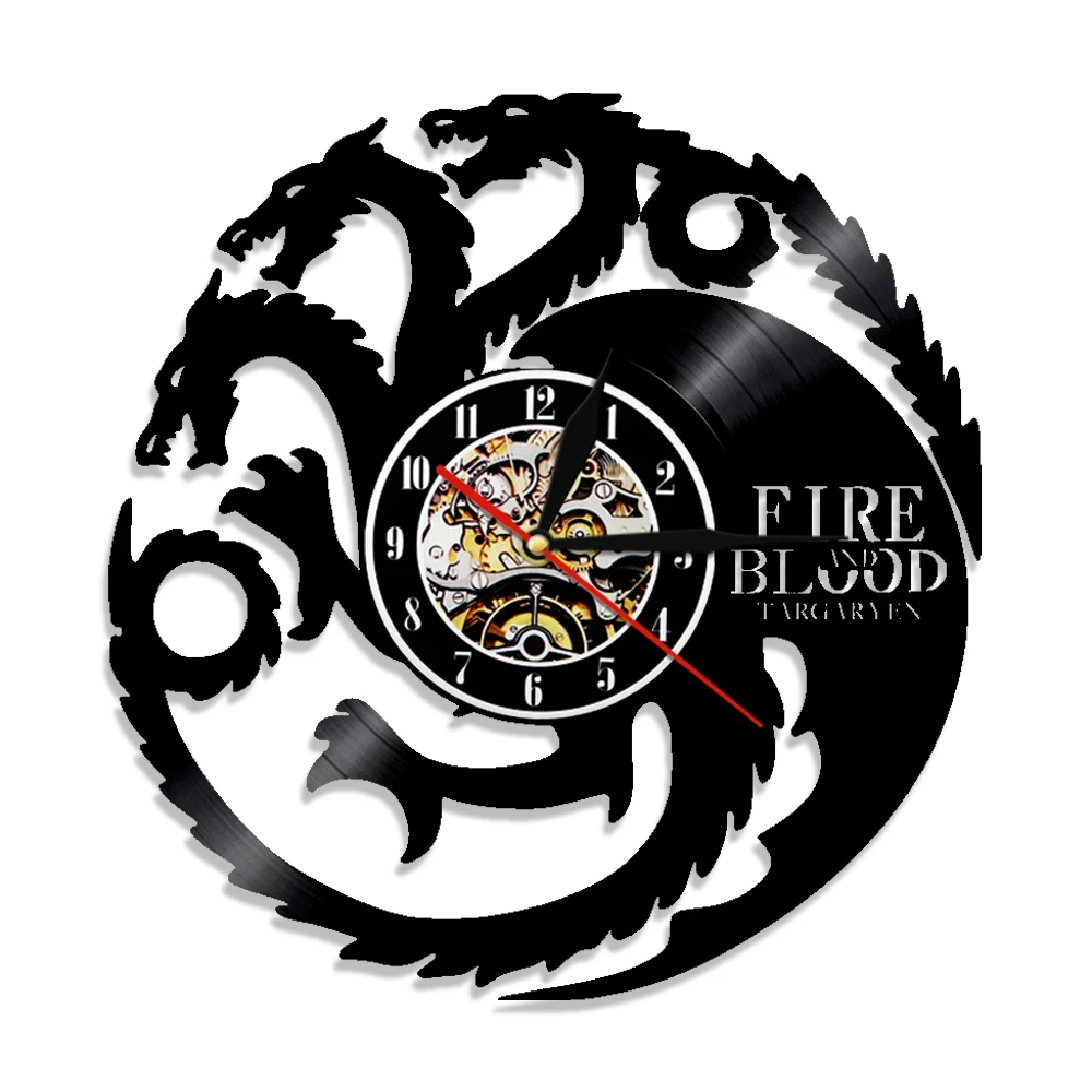 

Настенные часы House Targaryen с виниловой пластиной, домашний декор для ТВ-шоу, сказочное украшение, резной альбом со льдом и огнем дракона, музыка...