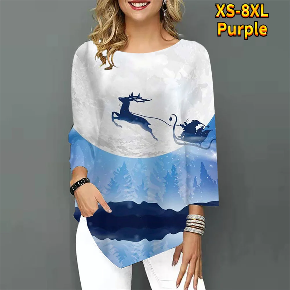 

Футболка женская с принтом Санта Клауса, модная эластичная Свободная Повседневная рубашка в стиле пэчворк, Топ асимметричного покроя, весн...