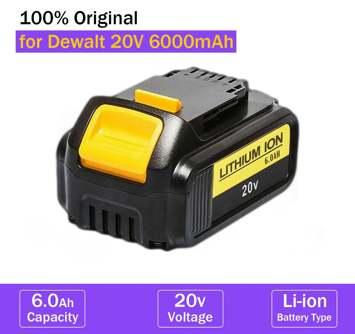 

Original 20V 6.0Ah MAX XR Battery Power Tool Replacement for DeWalt DCB184 DCB181 DCB182 DCB200 20V 8A 18Volt Dewalt 20v