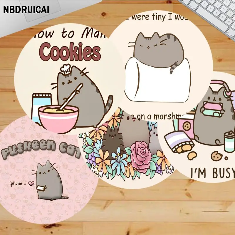 

Cute Ppusheen Cat Small Round Thickened Mouse Pad Oversized Gaming Keyboard Table Mat Desk Set Accessories For PC Mouse Carpet