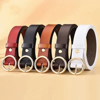 the new classic retro fashion all match leather light body round buckle simple circle pin belts for women fashion jeans female
