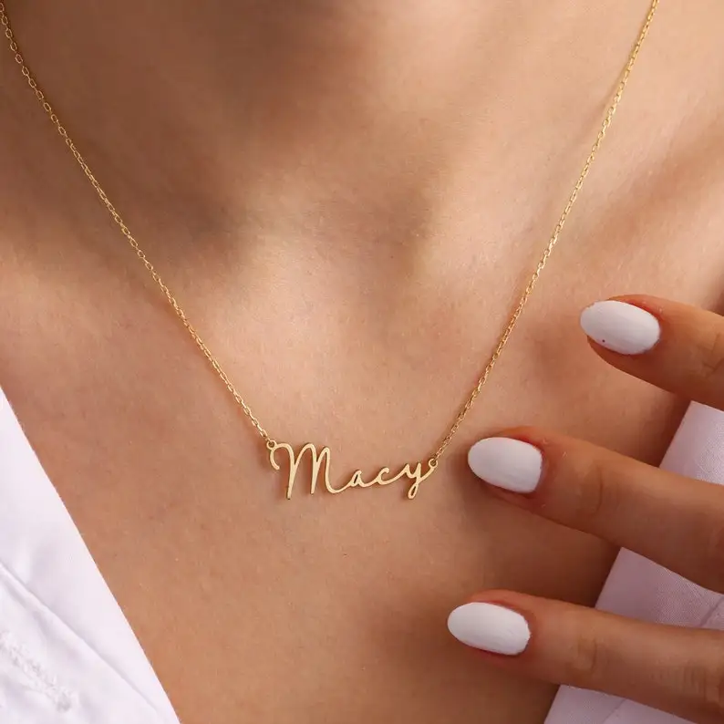 Personalized Custom Signature Necklace For Women Nameplate Jewelry Stainless Steel Name Necklace Collier BFF Free Shipping Items images - 6