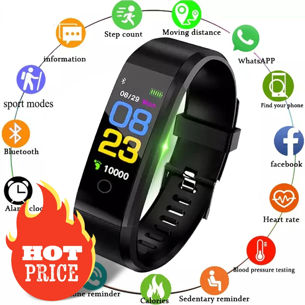 For Xiaomi Huawei 115 Plus Smart Watch Men Women Fitness Tracker Heart Rate Blood Pressure Monitor Sport Waterproof Smartwatch