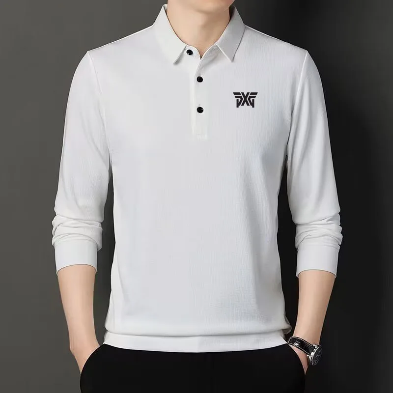 Spring and Autumn Men's Golf Shirt Men's Long Sleeve T-shirt Business Casual Solid Polo Shirt High Quality Business Style