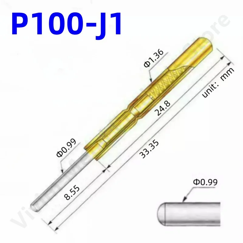 100PCS P100-J1 Small Round Head Spring Test Probe Pogo Pin P100-J Outer Dia 1.36mm Needle Length 33.35mm Circuit Board - купить по
