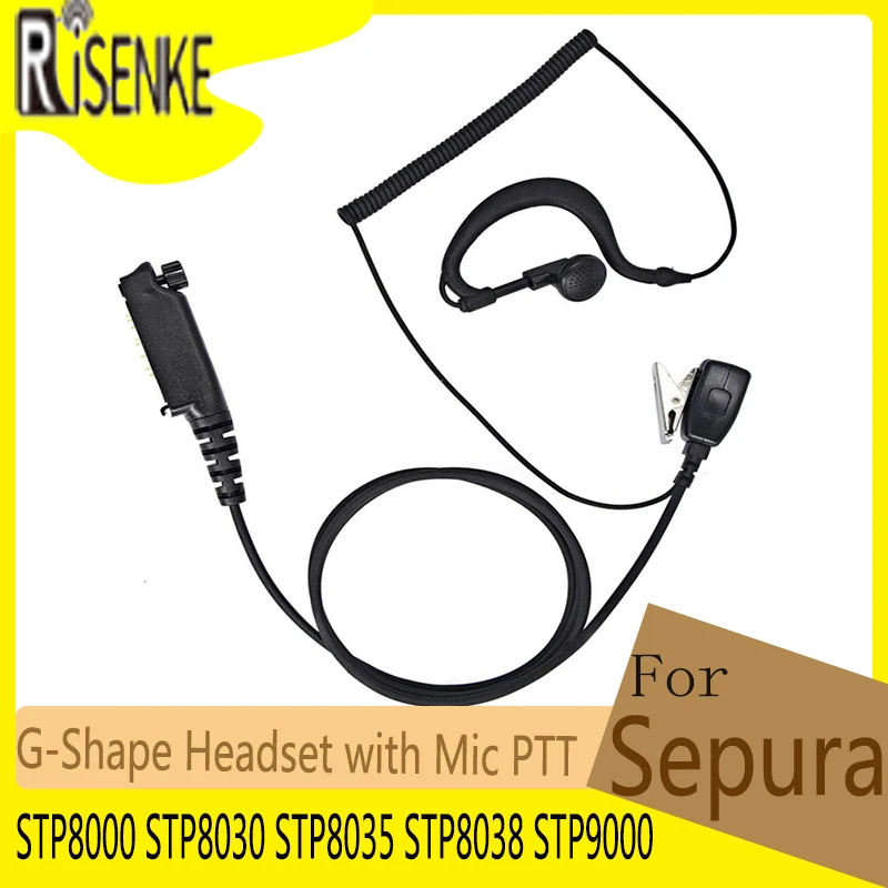 RISENKE STP9000 Earpiece for Sepura STP8000 STP8030 STP8035 STP8038 Walkie Talkie Two Way Radio G-Shape Headset with Mic PTT
