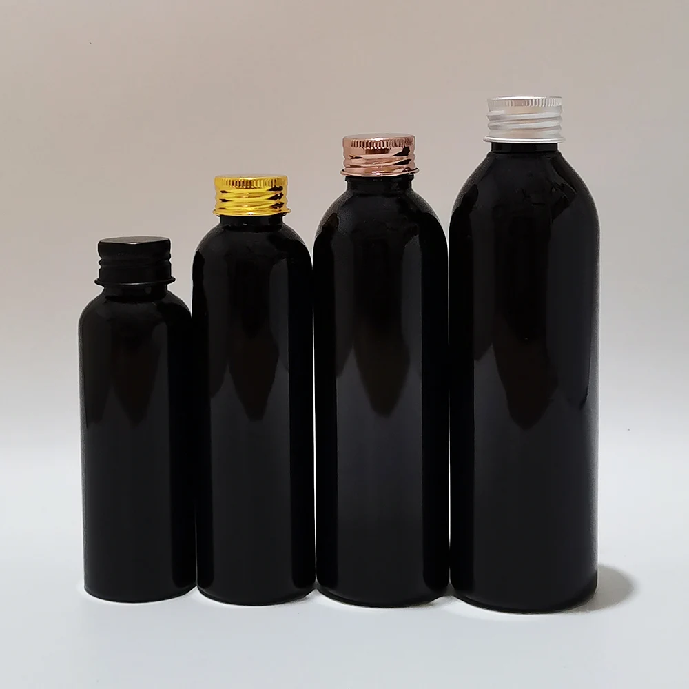 

100ml 150ml 200ml 250ml Refillable Cosmetic Bottles With Gold Black Bronze Silver Aluminium Screw Cap Containers For Shampoo