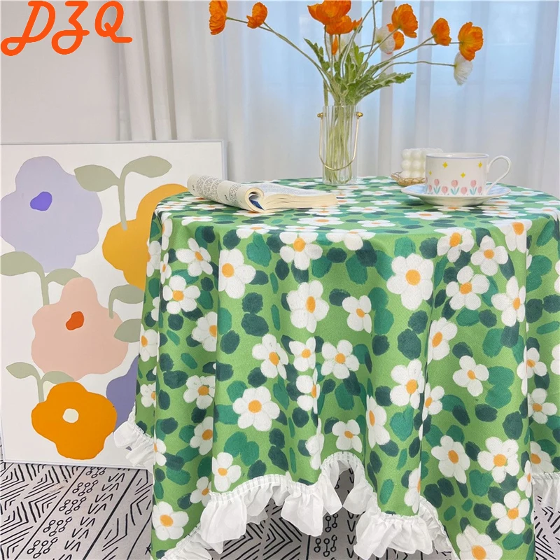 

Japanese and Korean Idyllic Sweet Flowers Table Cloth Flowers Table Cover TV Cabinet Cover Cloth Ruffled Side Table Cloth #B051